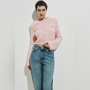 H&M PREMIUM LIGHT PINK MOHAIR-BLEND CARDIGAN WITH SHOULDER PADS NWT SZ XS